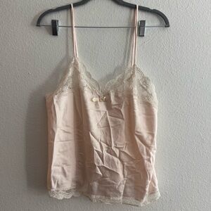 Christian Dior Vintage Women’s Pink and White Lace Slip Tank Top Size Large